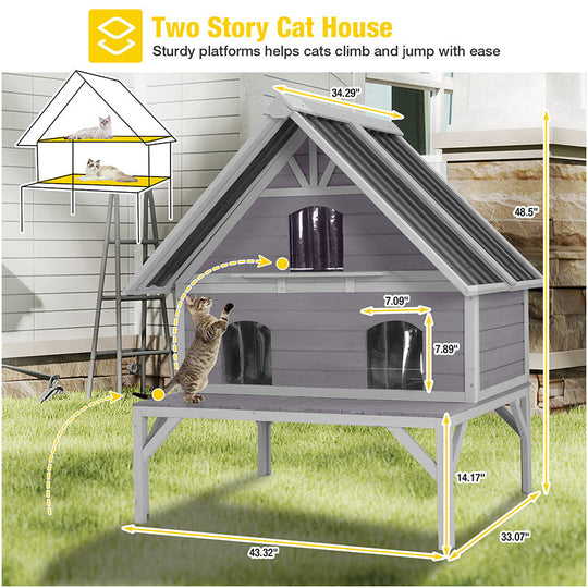Aivituvin-AIR7034-IN-HP Heated Wooden Cat House with Insulation | Metal Roof