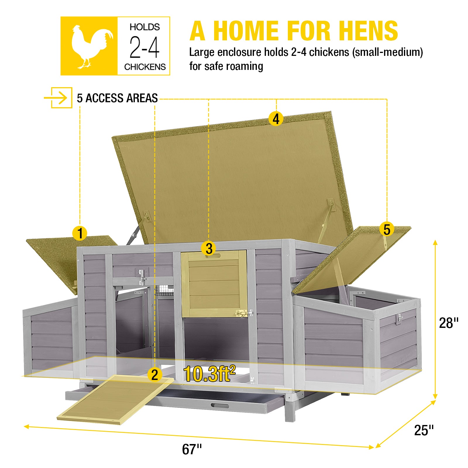 Aivituvin Large Hen House AIR45, Chicken Coop with Run for 4–6 Chickens or Ducks