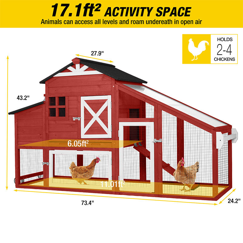 Aivituvin Wooden Chicken Coop with Wheels AIR32, Large Chicken Coop for 2-3 Chickens, 17.1ft²