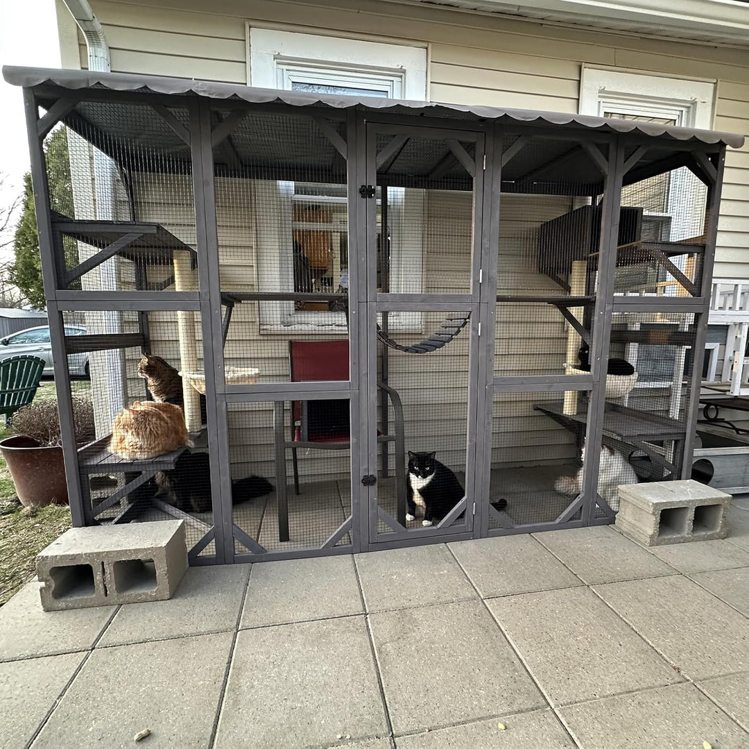 MEDEHOO Catio Outdoor Cat Enclosure Window Large Cat Patio 3 Tiers with 6 Platforms and 2 Scratching Posts for Cats House 104" L