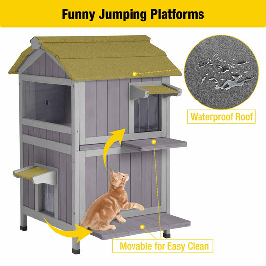 Aivituvin-AIR94 Two Tier Wooden Cat House for Feral Cats