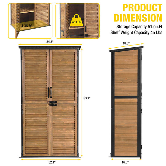 Aivituvin-AIR7012 Wooden Garden Shed with Iron Frame | 3-Tier Adjustable Shelves