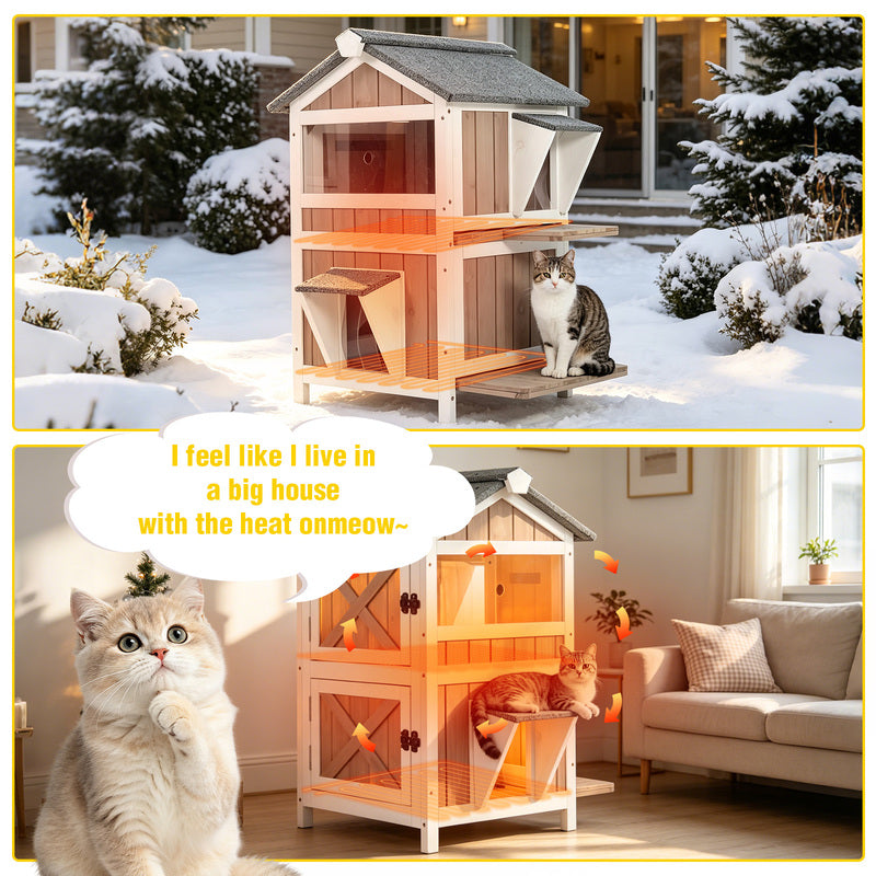 Aivituvin 2-Story Heated Cat House AIR94-IN-HP, Weatherproof Cat Shelter