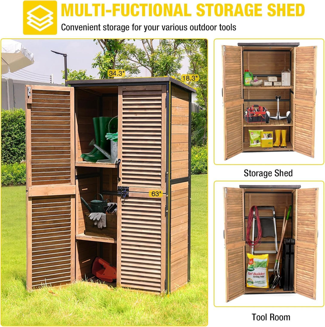 MEDEHOO Outdoor Storage Shed with Floor - Strong Metal Frame, Adjustable Shelves, Ventilated Blinds - Ideal for Garden Tools Cabinets Waterproof - Best in Sheds & Outdoor Storage