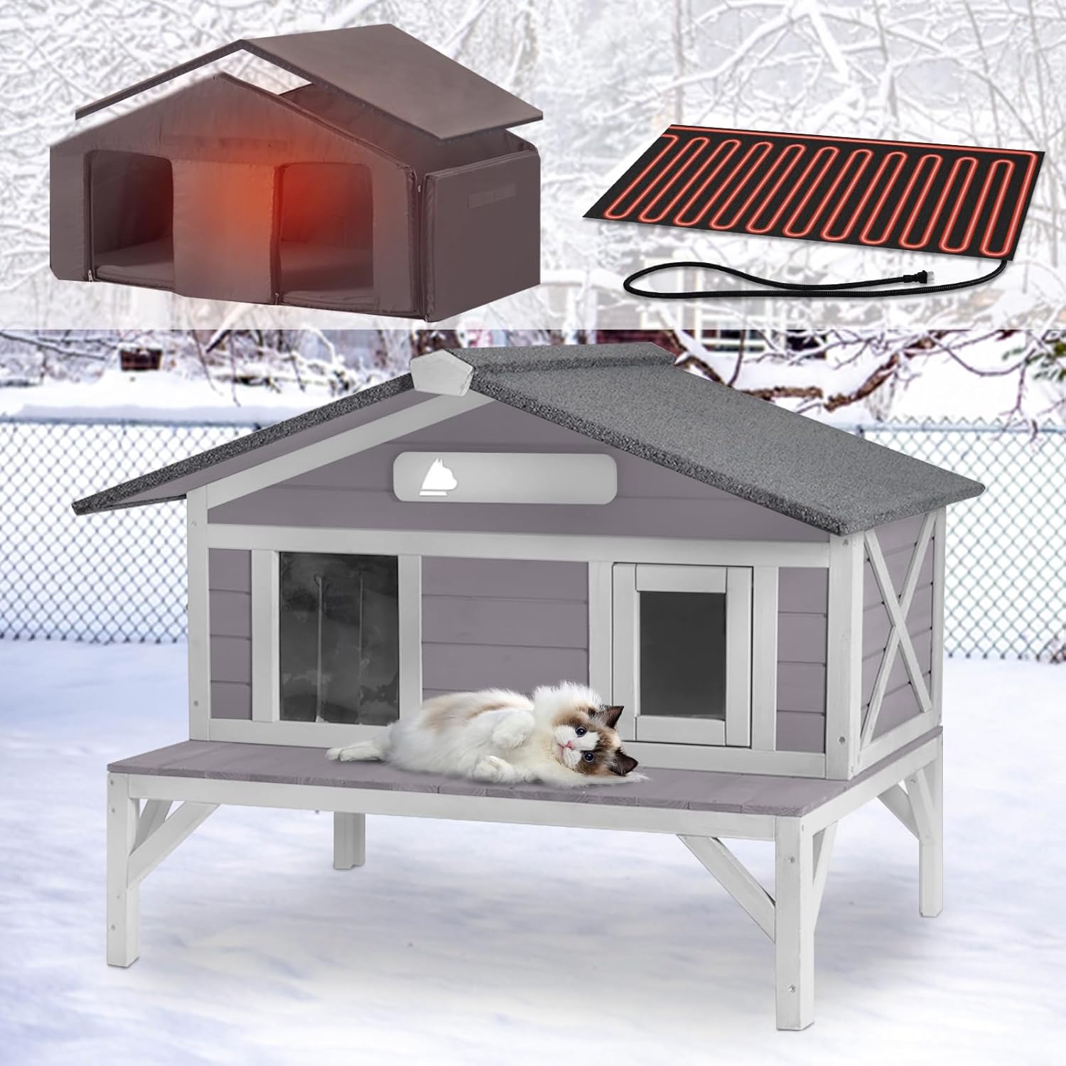 MEDEHOO AIR92M-IN-HP Heated Cat House Outdoor All-Round Insulated