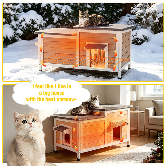 Aivituvin Heated Insulated Cat House AIR93-IN-HP, Outdoor Cat Shelter with Heated Pad