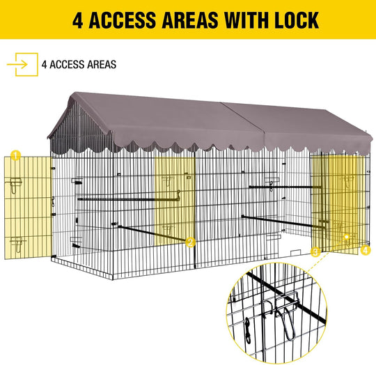 MEDEHOO Chicken Coop Super Large Metal Chicken Run with Waterproof Cover Portable Poultry Cage Exercise Pen for 6-8 Chickens Ducks 88"
