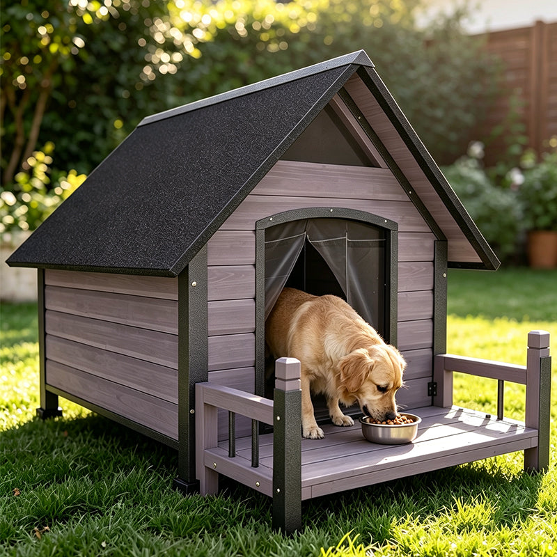 Aivituvin Outdoor Dog House AIR80/81/87, 32.9"L/37.4"L, Porch Design, Iron Frame