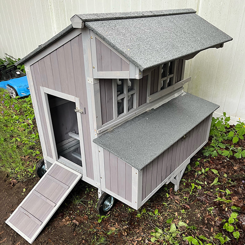 Aivituvin Extra-Large Chicken Coop AIR96, Chicken House with Big Wheels for 6-8 Chickens