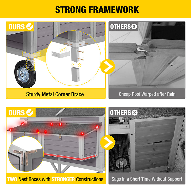 Aivituvin Wooden Chicken Tractor AIR97, Extra-Large Chicken Coop for 8-10 Chickens