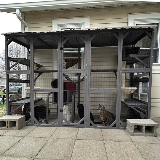 Aivituvin-AIR7017 104.33"L Large Wooden Outdoor Cat Enclosure | Open-Back Design| Window Connection