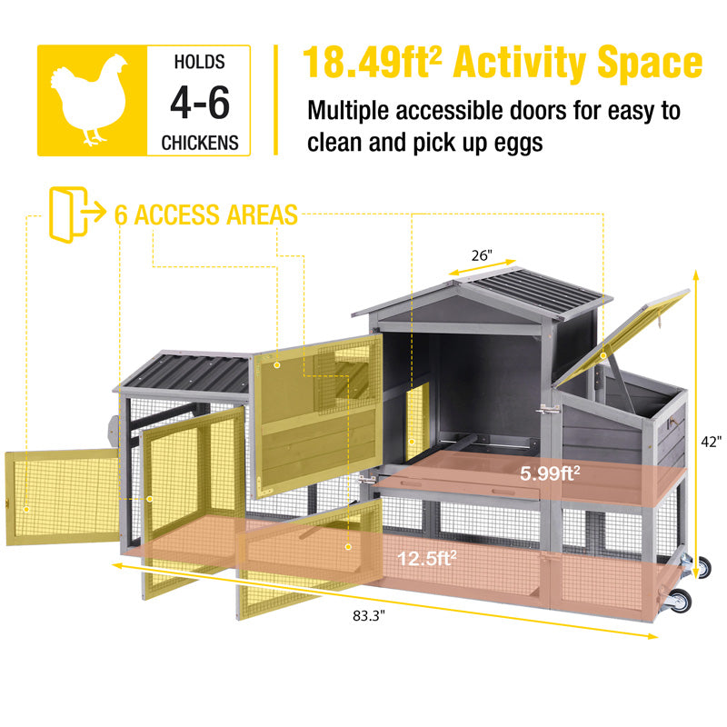 Aivituvin Mobile Chicken Tractor AIR61, Chicken Coops on Wheels for 2-3 Chickens, 18.47ft²
