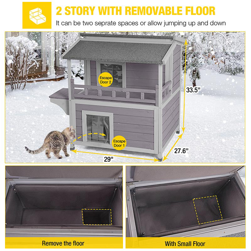 Aivituvin-AIR33-IN-HP 2-Story Outdoor Heated Cat House with Adjustable Heating Pad | Insulation Liner