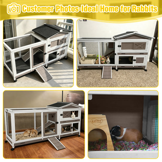 MEDEHOO Wood Rabbit Hutch Bunny Cage with Wheels Small Pet House for Guinea Pig Indoor & Outdoor