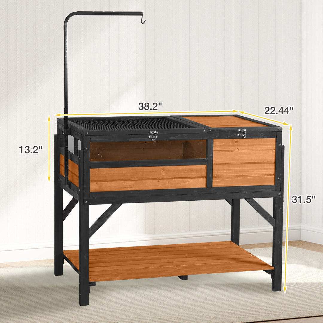 MEDEHOO Tortoise Habitat Turtle Enclosure, Wooden Reptile Cage for Small Animals, Adjustable Light Stand