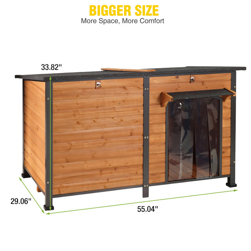 Aivituvin Extra Large Heated Dog House AIR63/64-IN-HP, 55"L/59.1"L Wooden Dog Shelter with Heating Pad