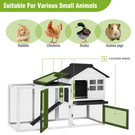 MEDEHOO Wood Rabbit Hutch Outdoor Chicken Coop Hen House with No Leak Tray