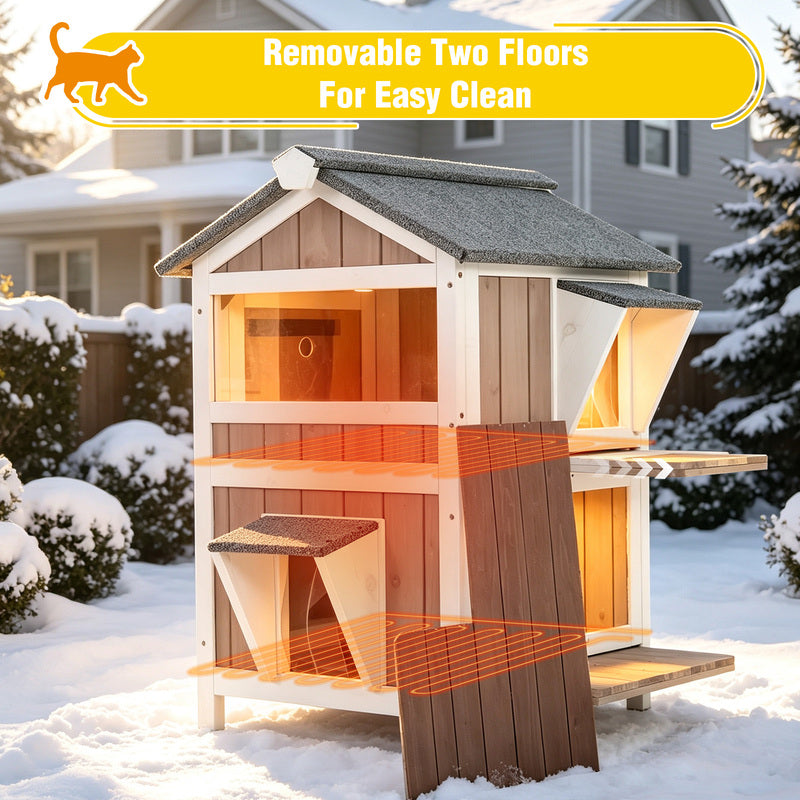 Aivituvin 2-Story Heated Cat House AIR94-IN-HP, Weatherproof Cat Shelter