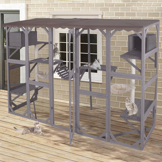 MEDEHOO Catio Outdoor Cat Enclosure Window Large Cat Patio 3 Tiers with 6 Platforms and 2 Scratching Posts for Cats House 104" L