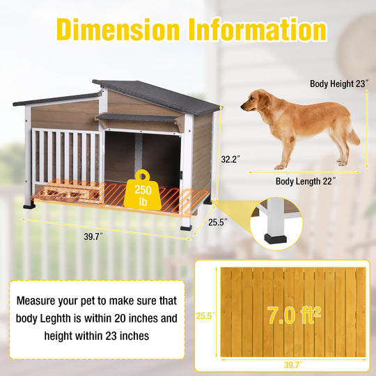 MEDEHOO AIR7021-HP Heated Dog House with Heating Pad & Anti-Chewing Metal Frame, Insulated Wooden Dog Kennel with Unique Design Roof, Weatherproof Dog House for Indoor & Outdoor Use