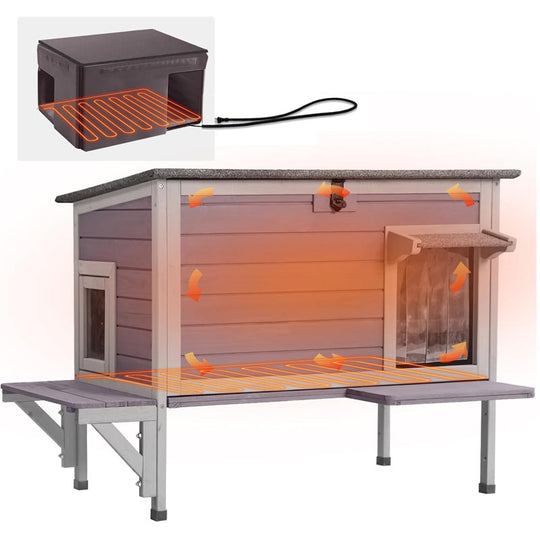Aivituvin-AIR91-IN-HP Wooden Heated Cat House with Heating Pad | Waterproof Roof