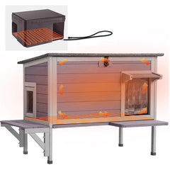 Aivituvin Wooden Heated Cat House AIR91-IN-HP with Removable Heating Pad