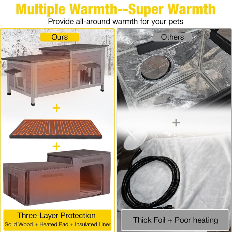 Aivituvin-AIR93-IN-HP Heated Insulated Cat House with Heated Pad | Removable Soft Liner