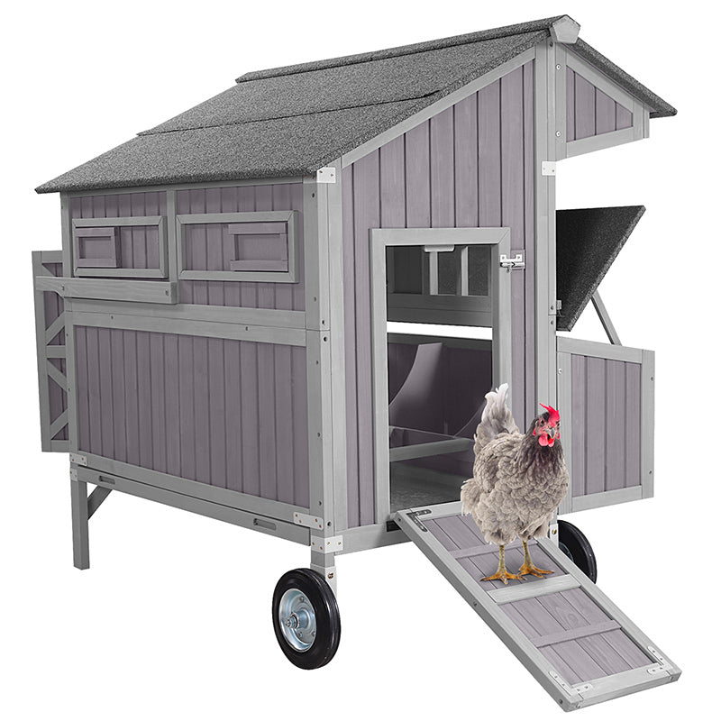 Aivituvin Extra-Large Chicken Coop AIR96, Chicken House with Big Wheels for 6-8 Chickens