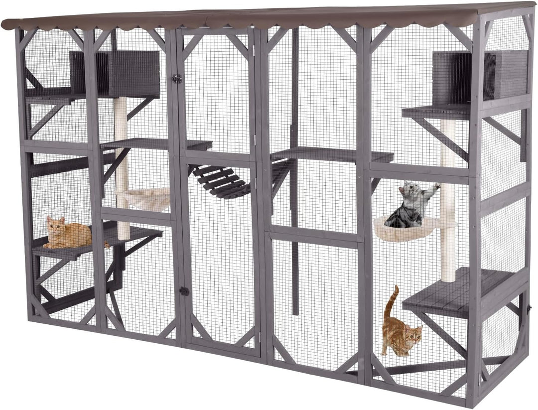 MEDEHOO Catio Outdoor Cat Enclosure Window Large Cat Patio 3 Tiers with 6 Platforms and 2 Scratching Posts for Cats House 104" L