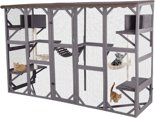 MEDEHOO Catio Outdoor Cat Enclosure Window Large Cat Patio 3 Tiers with 6 Platforms and 2 Scratching Posts for Cats House 104" L