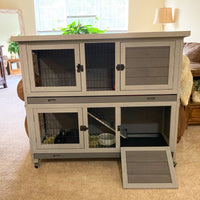 Aivituvin-AIR06-A Unique Folding Wooden Rabbit Hutch with Two Levels | Fast Assembly