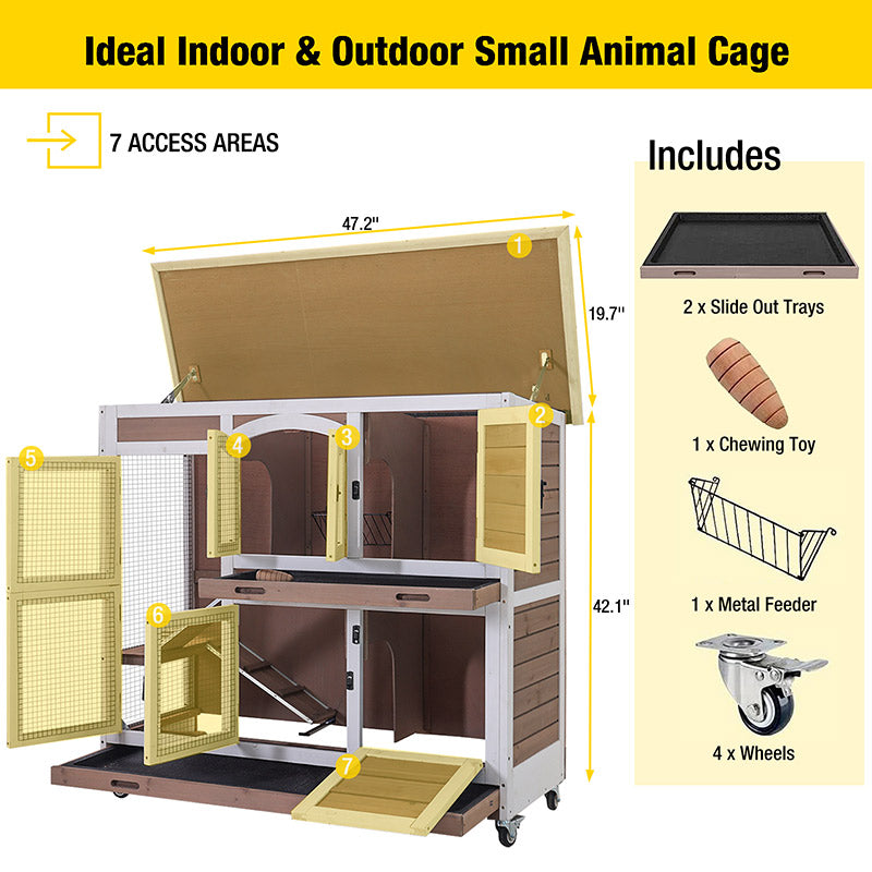 Aivituvin-AIR06-C 2 Story Rabbit Hutch On Wheels (Inner Space 8.32 ft²)