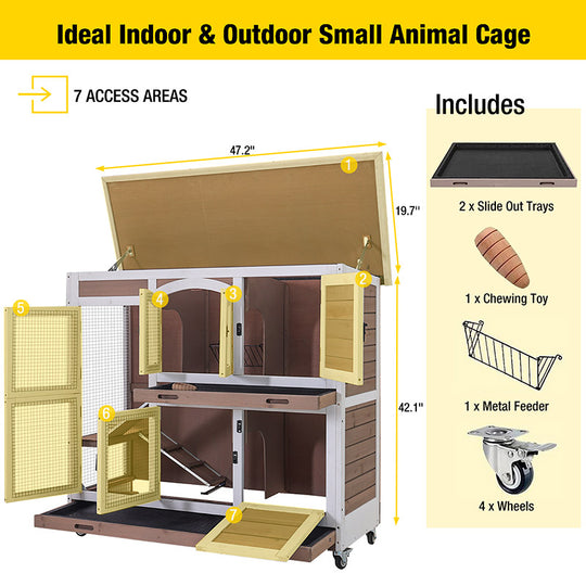 Aivituvin-AIR06-C 2 Story Rabbit Hutch On Wheels (Inner Space 8.32 ft²)