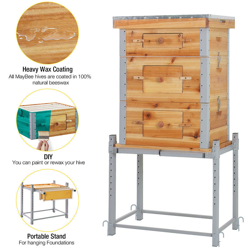 Complete Beehive Kit - No Assembly Needed, Large Wooden Bee Box with ...