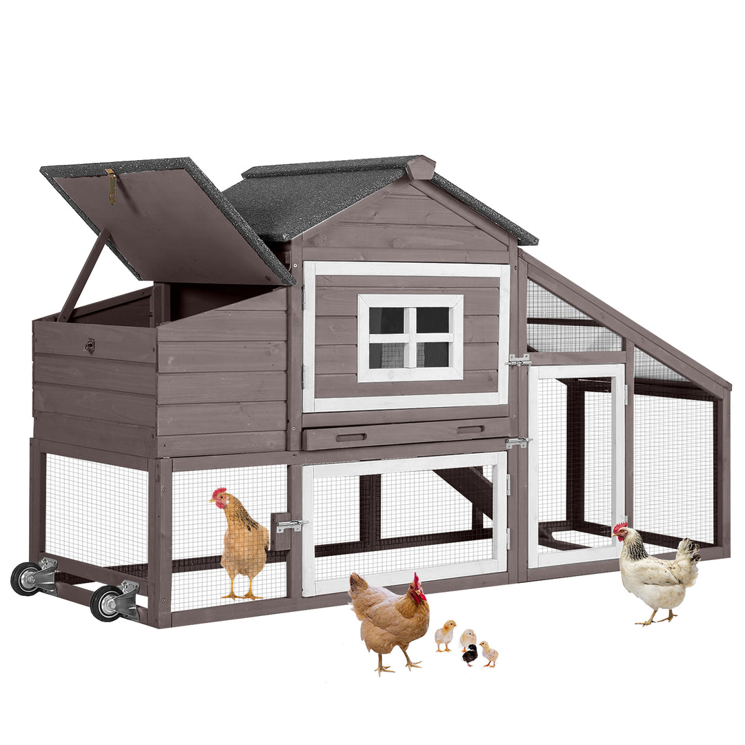 Morgete 69“ Chicken Coop Mobile Hen Coop Large Poultry Cage with Wheels Outdoor