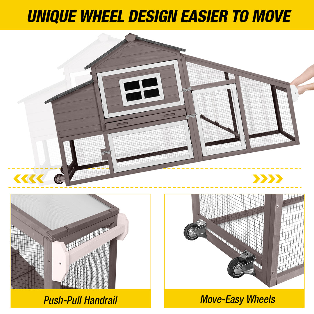 Morgete 69“ Chicken Coop Mobile Hen Coop Large Poultry Cage with Wheels Outdoor