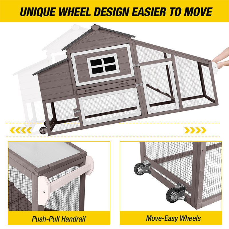 Aivituvin Wooden Chicken Coop on Wheels AIR23, Backyard Chicken Cage for 2-3 Hens