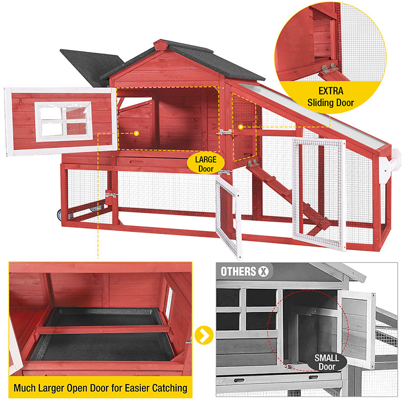 Aivituvin Wooden Chicken Coop on Wheels AIR23, Backyard Chicken Cage for 2-3 Hens