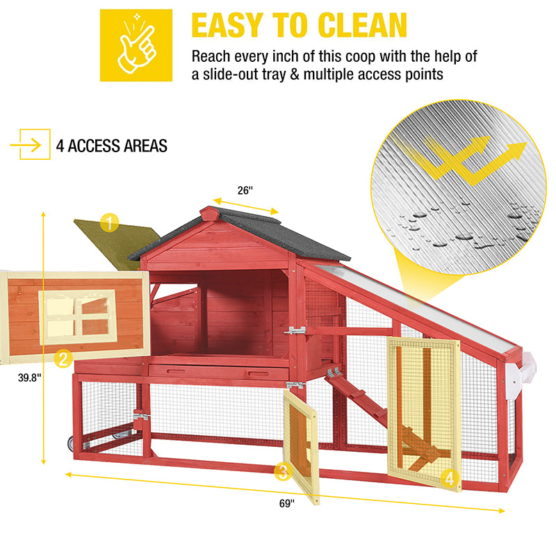 Aivituvin Wooden Chicken Coop on Wheels AIR23, Backyard Chicken Cage for 2-3 Hens