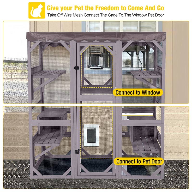 Aivituvin-AIR37-M Walk-in Large Cat Enclosure with Roof Tarp - Connects to Windows or Cat Doors