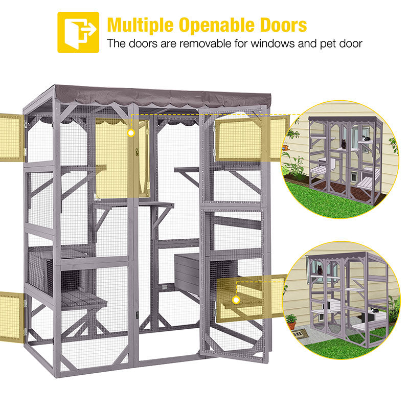 Aivituvin-AIR37-M Walk-in Large Cat Enclosure with Roof Tarp - Connects to Windows or Cat Doors