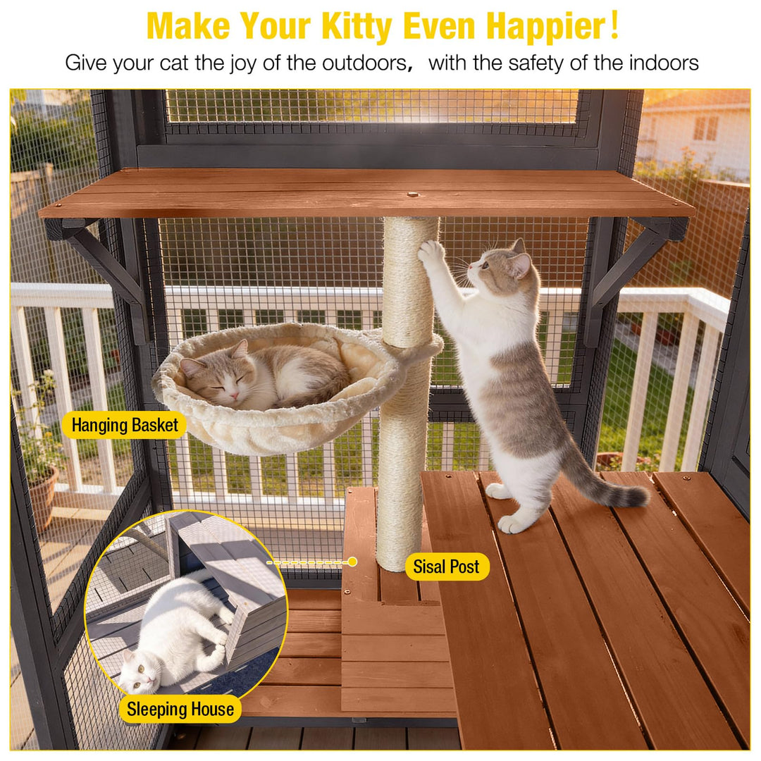 MEDEHOO 70"H Catio Outdoor Cat Enclosure Large Cat House for Mulitiple Cats Walk in Cat Cage with Tarp Roof