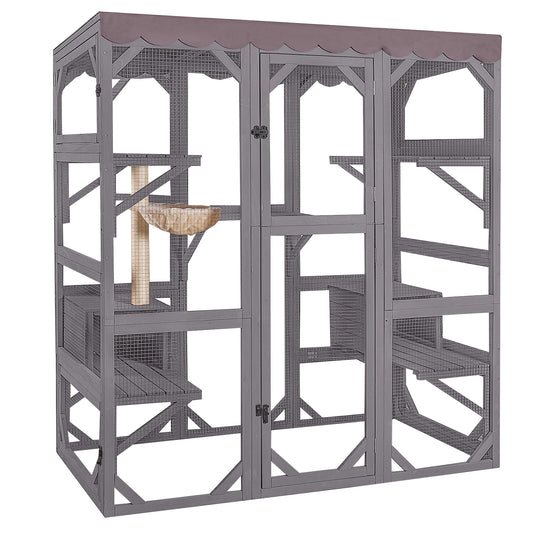 MEDEHOO 70"H Catio Outdoor Cat Enclosure Large Cat House for Mulitiple Cats Walk in Cat Cage with Tarp Roof