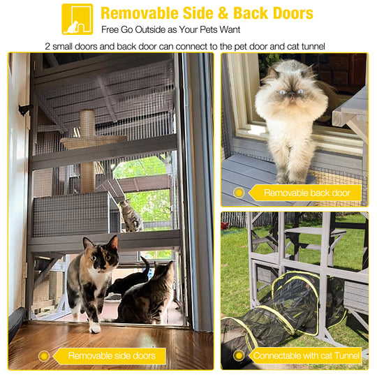 MEDEHOO 70"H Catio Outdoor Cat Enclosure Large Cat House for Mulitiple Cats Walk in Cat Cage with Tarp Roof