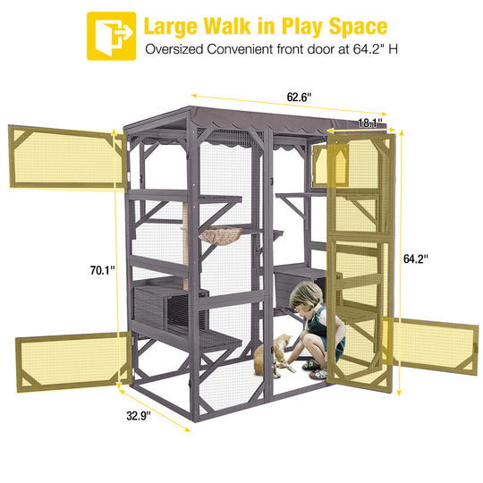 MEDEHOO 70"H Catio Outdoor Cat Enclosure Large Cat House for Mulitiple Cats Walk in Cat Cage with Tarp Roof