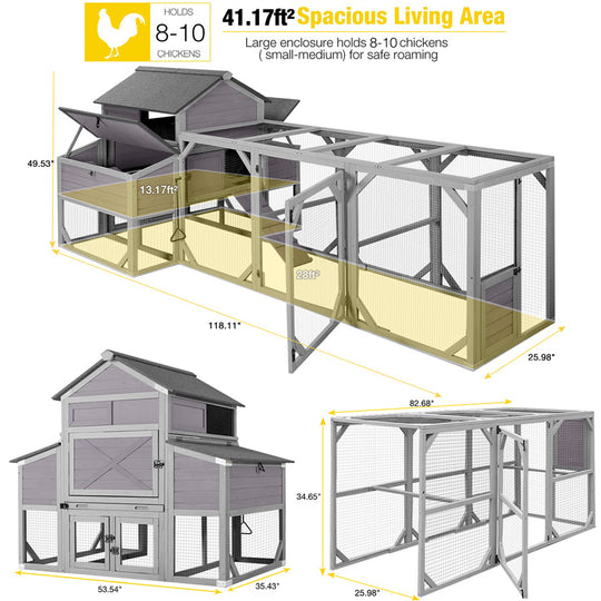 Aivituvin-AIR46-M 118" Large Outdoor Chicken Coop for 8-10 Chickens with Run ( Inner Space 41.28ft²)