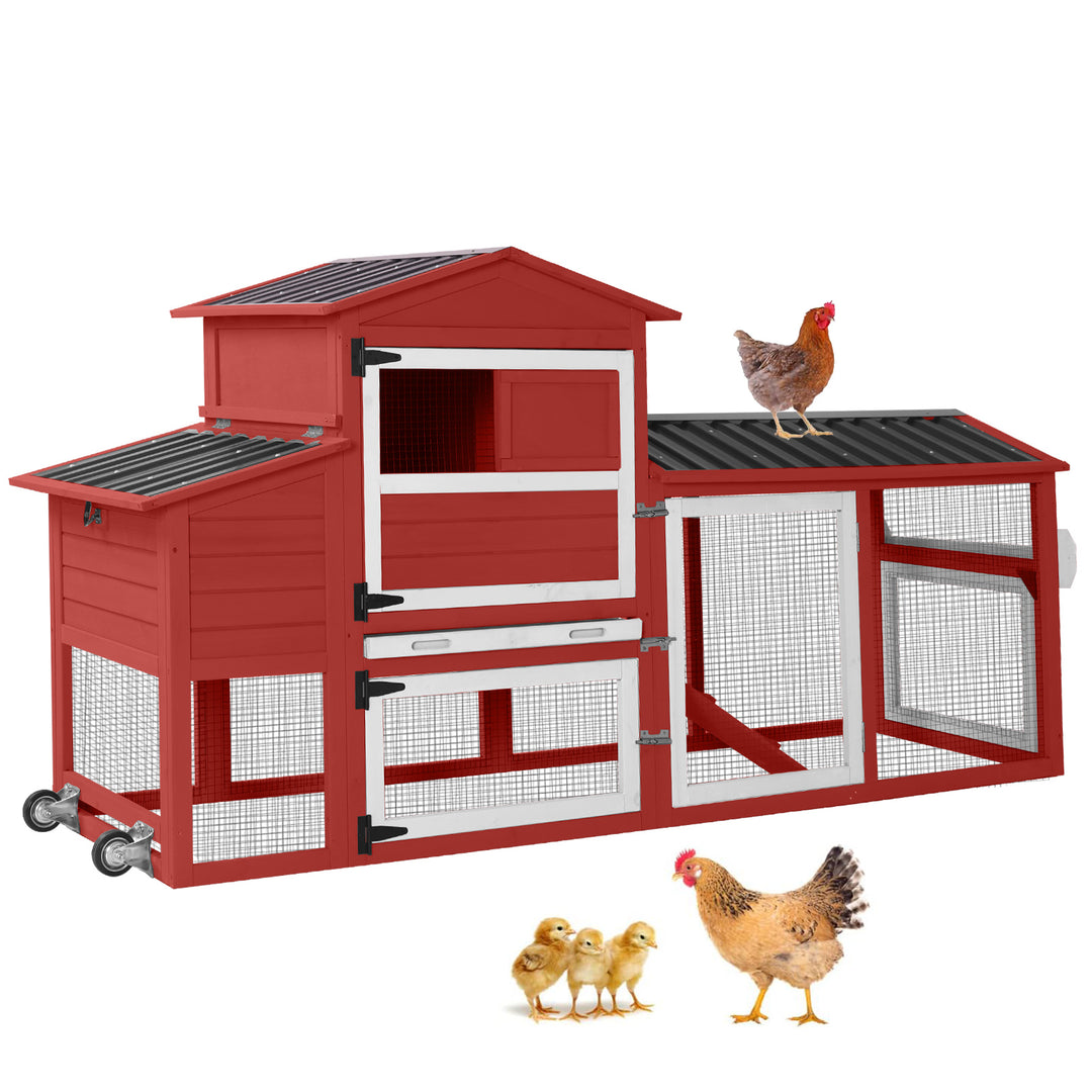 MEDEHOO Large Chicken Coop on Wheels, Wooden Hen House with Nest Box and Weatherproof Roof
