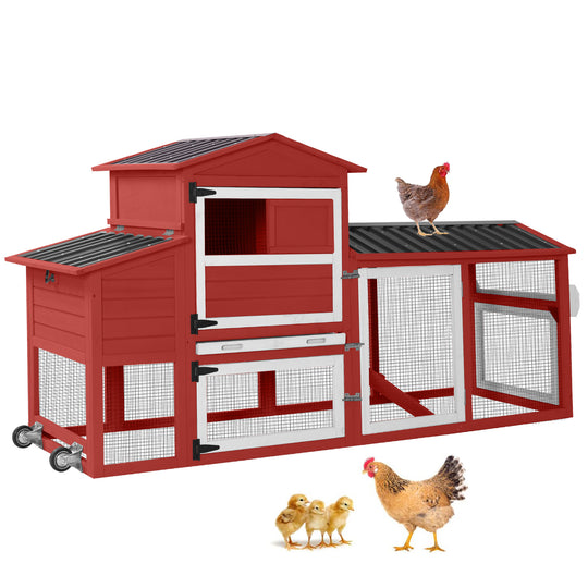MEDEHOO Large Chicken Coop on Wheels, Wooden Hen House with Nest Box and Weatherproof Roof