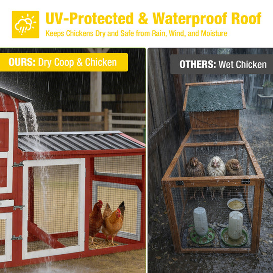 MEDEHOO Large Chicken Coop on Wheels, Wooden Hen House with Nest Box and Weatherproof Roof