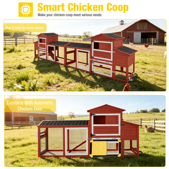 MEDEHOO Large Chicken Coop on Wheels, Wooden Hen House with Nest Box and Weatherproof Roof